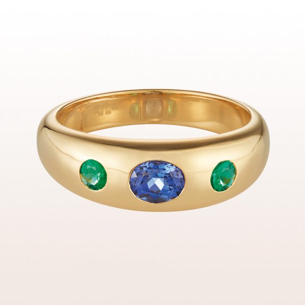 Alliance ring with tanzanite 0,47ct and 0,18ct in 18kt yellow gold