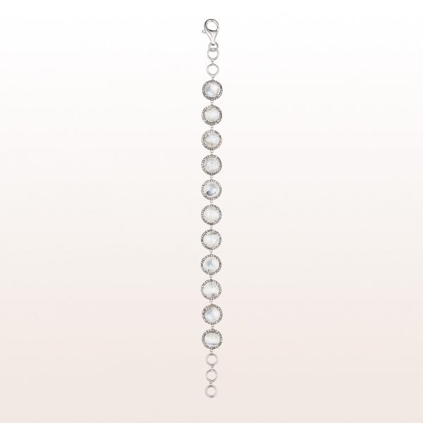 Bracelet with white moonstone and brilliant cut diamonds 1,21ct in 18kt white gold
