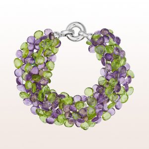 Bracelet with peridot, amethyst and an 18kt white gold clasp