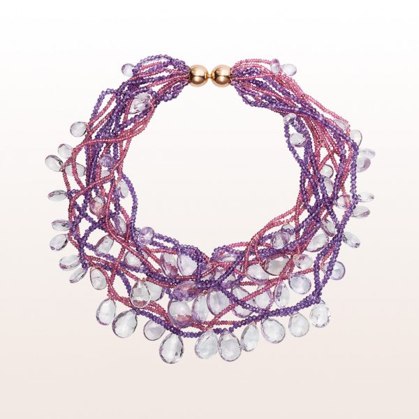 Necklace with amethyst and tourmaline with an 18kt rose gold clasp