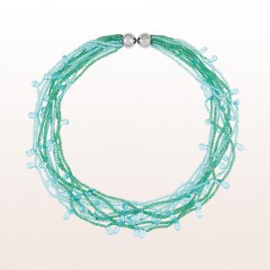 Necklace with topaz, emerald, aquamarine and an 18kt white gold clasp