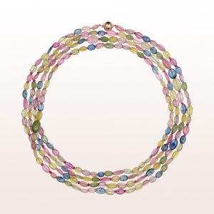 Necklace with multi-coloured sapphire, pink spinel and an 18kt rose gold clasp