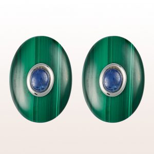 Cufflinks with malachite and sapphire in silver