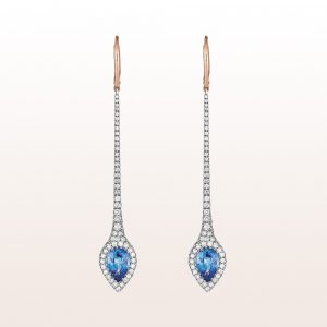 Earrings with sapphire 4,09ct and brilliants 1,57ct in 18kt white gold
