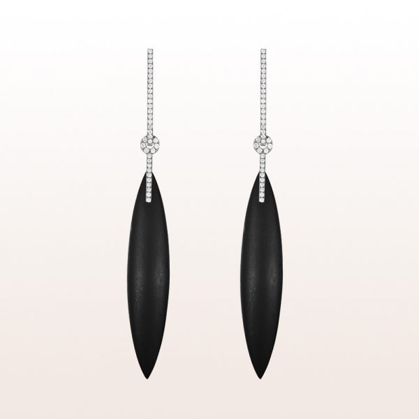 Earrings with brilliants 0,78ct and ebony in 18kt white gold