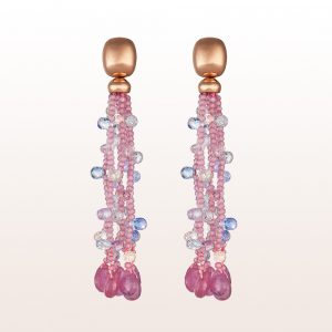 Earrings with pink and blue sapphire and ruby drops in 18kt rose gold