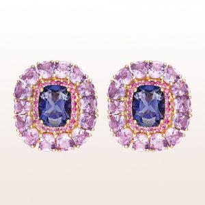 Earrings with iolite, pink sapphire and amethysts in 18kt rose gold