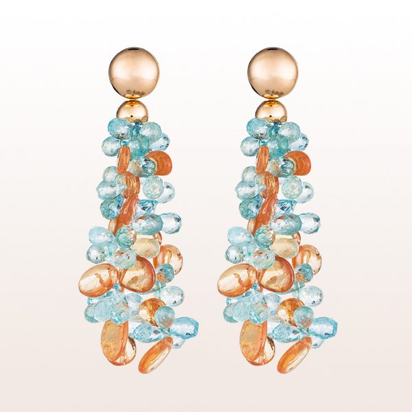 Earrings with aquamarine drops and orange garnet in 18kt rose gold