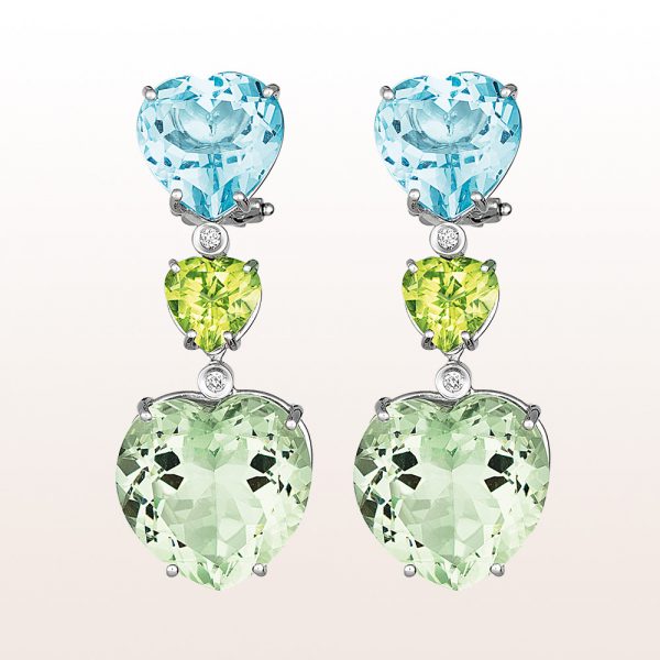Earrings with topazes, peridot, prasiolite and brilliants in 18kt white gold