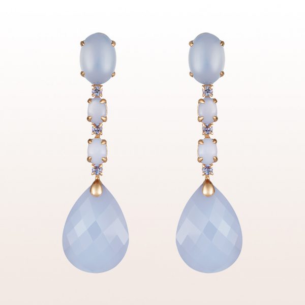 Earrings with chalcedony and tansanite 0,42ct in 18kt rose gold