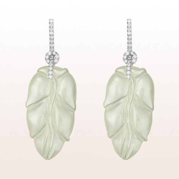 Earrings with green jade and brilliants 0,52ct in 18kt white gold