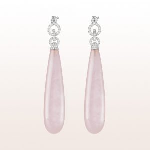 Earrings with pink jade and brilliants 1,48ct in 18kt white gold