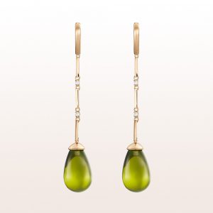 Earrings with green quartzes and brilliants 0,85ct in 18kt yellow gold