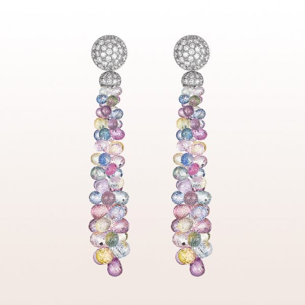 Earrings with multi-coloured sapphire and brilliants 1,30ct in 18kt white gold