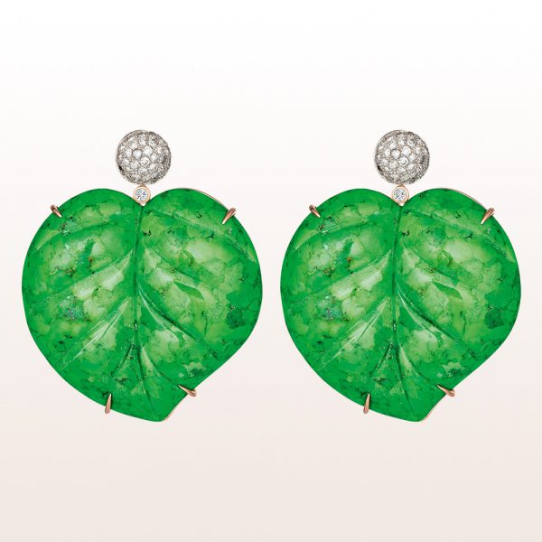 Earrings with brilliants 1,09ct and green turquoise in 18kt white gold