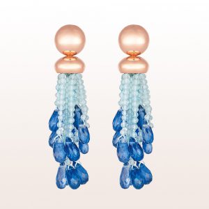 Earrings with aquamarine and kyanite in 18kt rose gold