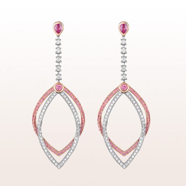 Earrings with pink sapphire 0,91ct and brilliants 0,58ct in 18kt white gold