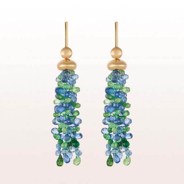Earrings with travorite and kyanite with 18kt yellow gold