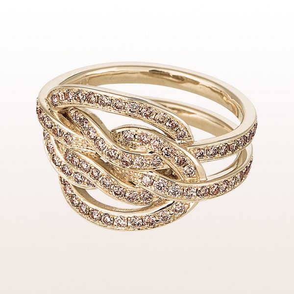 Ring "Echter Liebhaberknoten" (engl. lovers-knot) by designer Julia Obermüller with brown brilliant cut diamonds 1,20ct in 18kt white gold