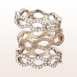 Rings by designer Julia Obermüller with white and brown brilliant cut diamonds 0,67ct in 18kt rose gold