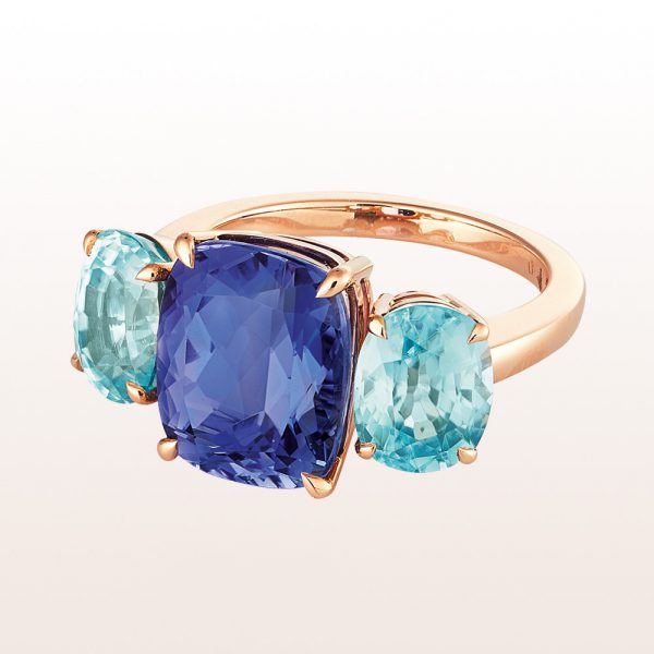Ring mit Tansanit 6,50ct und blaue Zirkone 6,41ct in 18kt Roségold