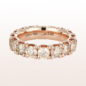 Ring with brown brilliant cut diamonds 5,00ct in 18kt rose gold