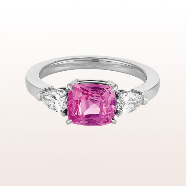 Ring mit rosa Saphir 2,46ct und zwei Tropfen-Diamanten 0,48ct in 18kt Weißgold