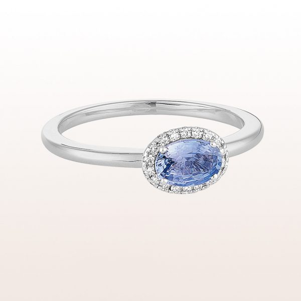 Ring with sapphire 0,59ct and brilliant cut diamonds 0,06ct in 18kt white gold