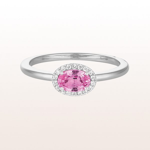 Ring with pink sapphire 0,66ct and brilliant cut diamonds 0,06ct in 18kt white gold