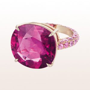 Ring mit Rubellit 14,04ct und rosa Saphiren 1,50ct in18kt Weißgold