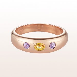 Alliance ring with yellow sapphire 0,23ct and purple sapphire 0,14ct in 18kt rose gold