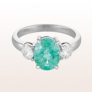 Ring with paraiba-tourmaline 2,91ct and brilliant cut diamonds 0,60ct in 18kt white gold