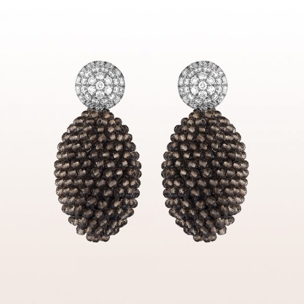 Earrings with brilliants 0,99ct and smoky quartz in 18kt white gold