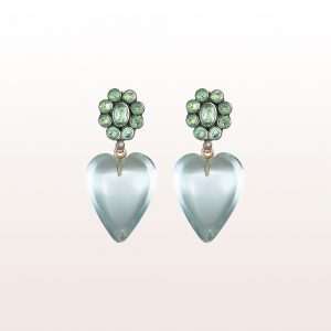Earrings with emeralds and topazhearts in 18kt yellow gold