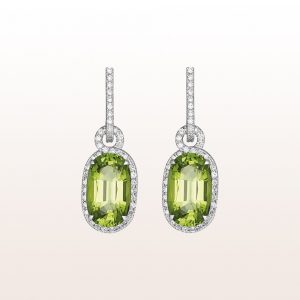 Earrings with peridot 13,26ct and brilliants 0,78ct in 18kt white gold