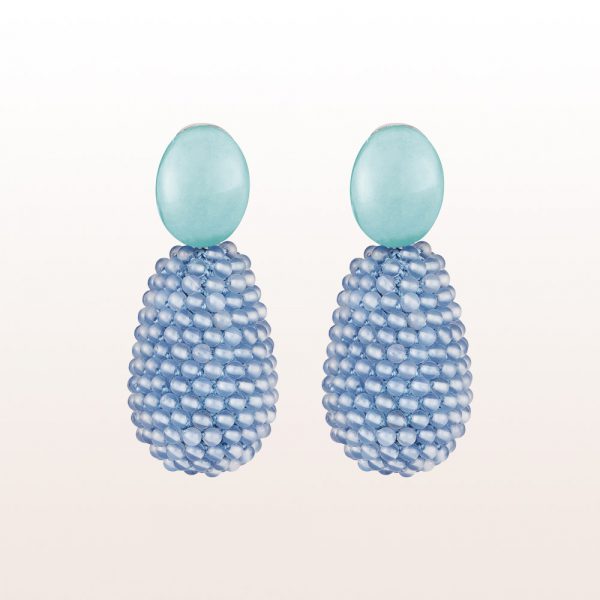 Earrings with turquoise and blue-agate in 18kt white gold