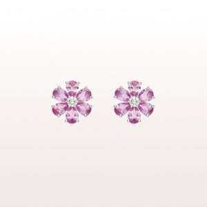 Earrings with pink sapphire 5,49ct and brilliants 0,29ct in platinum