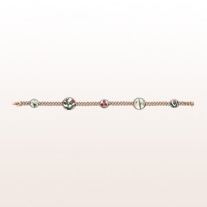 Bracelet with engraved crystal quartz and mother of pearls in 18kt non-plated white gold