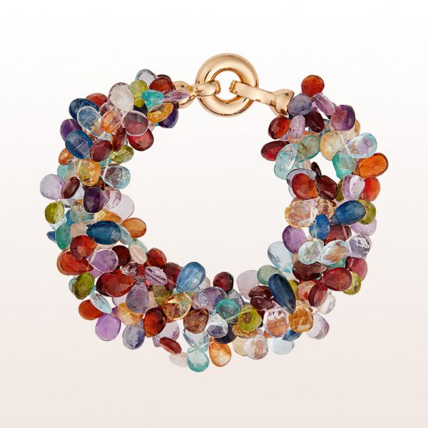 Bracelet with multi-coloured quartz and an 18kt rose gold clasp