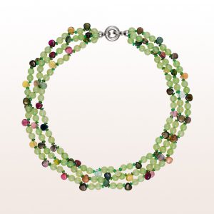 Necklace with prehnite, diopside, multi-coloured tourmaline and an 18kt white gold clasp
