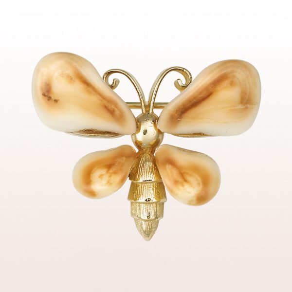 Brosche "Schmetterling" mit Grandln in vergoldetem Silber