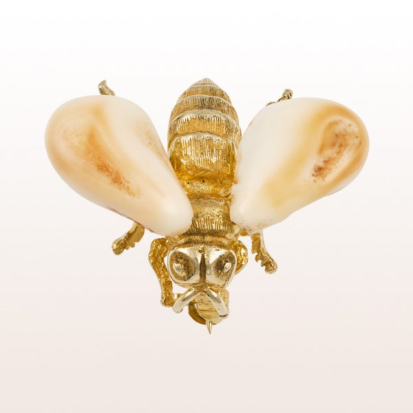 Brooch "Biene" (engl. bee) with grandln in 14kt yellow gold