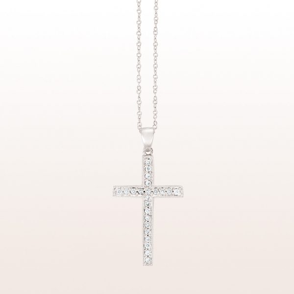 Cross-pendant with brilliant cut diamonds 0,12ct in 18kt white gold