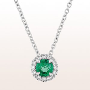 Necklace with emerald 0,21ct and brilliant cut diamonds 0,07ct in 18kt white gold 