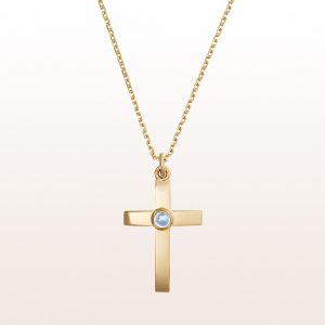 Cross-pendant with aquamarine cabochon in 18kt yellow gold
