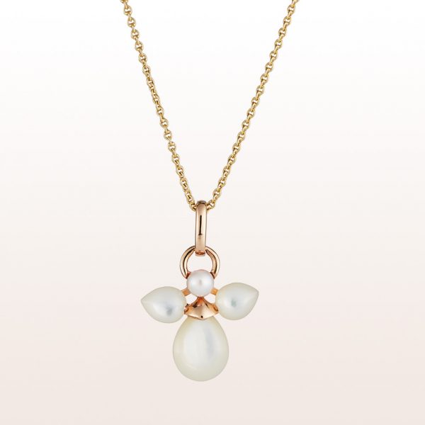 Pendant with mother of pearl and pearl guardian angel in 18kt rose gold
