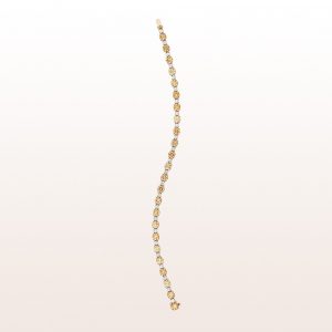 Tennis bracelet with champagne brilliant cut diamonds 7,64ct and white brilliant cut diamonds 1,42ct in 18kt rose gold