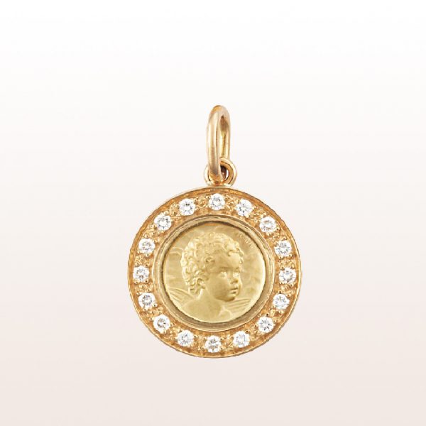 Pendant with guardian angel and brilliant cut diamonds 0,23ct in 18kt yellow gold