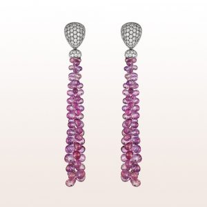 Earrings with brilliants 1,86ct and pink sapphire 52,10ct in 18kt white gold