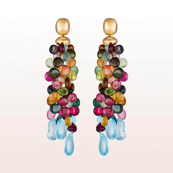 Earrings with mulite-coloured tourmalines and topazes in 18kt yellow gold